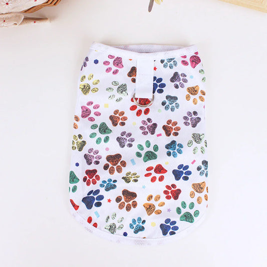 Summer Dog Vest – Breathable Thin T-Shirt with Footprint Print