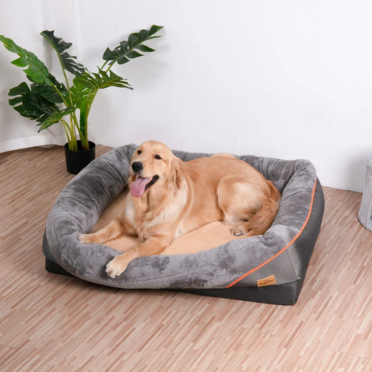 Super Soft Orthopedic Dog Bed – Sizes L to 3XL with Cotton-Padded Bolster
