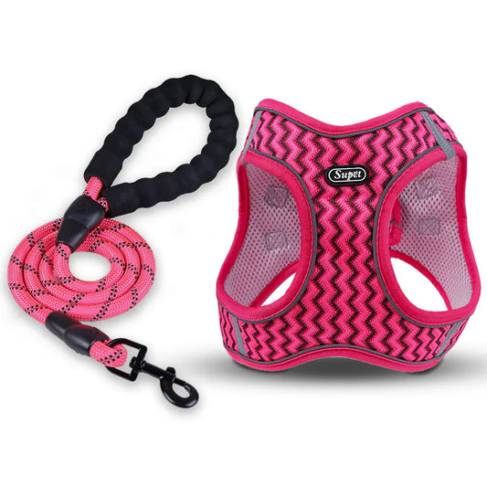 Supet Pet Chest Strap & Leash – Breathable Wave Pattern Vest for Cats & Small Dogs