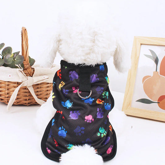 Summer Dog Vest – Breathable Thin T-Shirt with Footprint Print